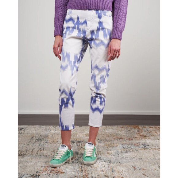 Isabel Marant Étoile Jeans Denim Lanea Trousers Pants Ikat Size 36 / 4 White Blu - Picture 2 of 11